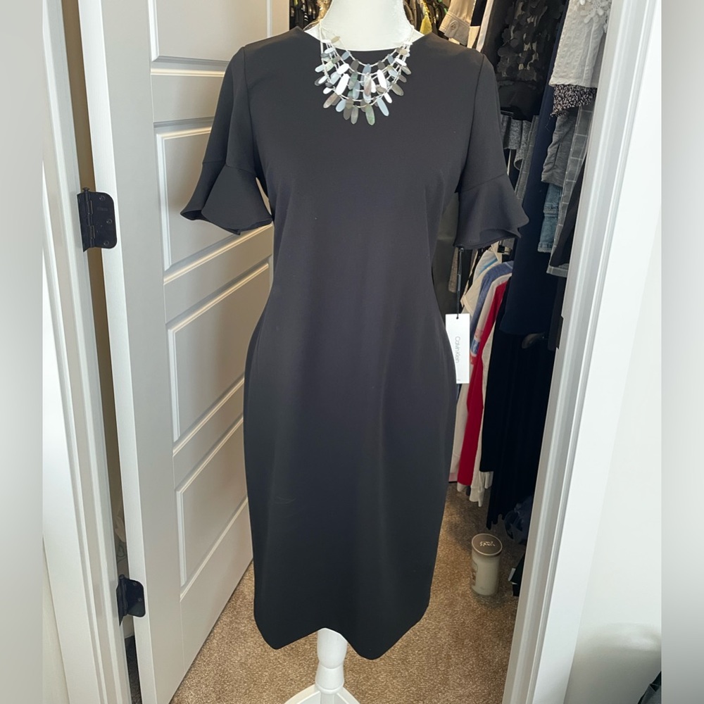 Calvin Klein flutter sleeve black dress NWT